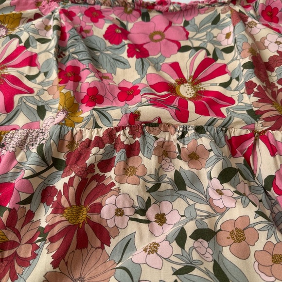 JODIFL Boho Floral Mini Dress Off Shoulder Long Sleeve Pink Yellow Size 1X - Picture 7 of 9